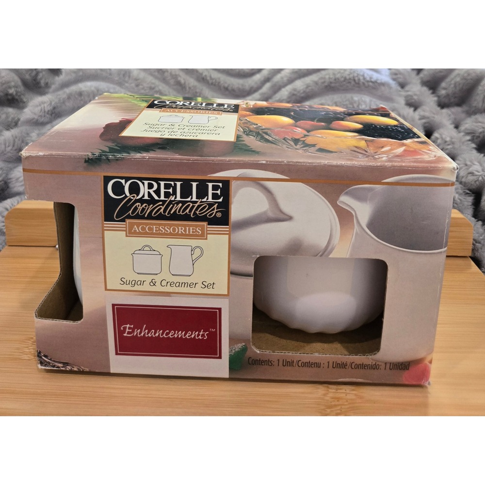 Corelle Coordinates Enhancements White Stoneware Sugar and Creamer Set 2003